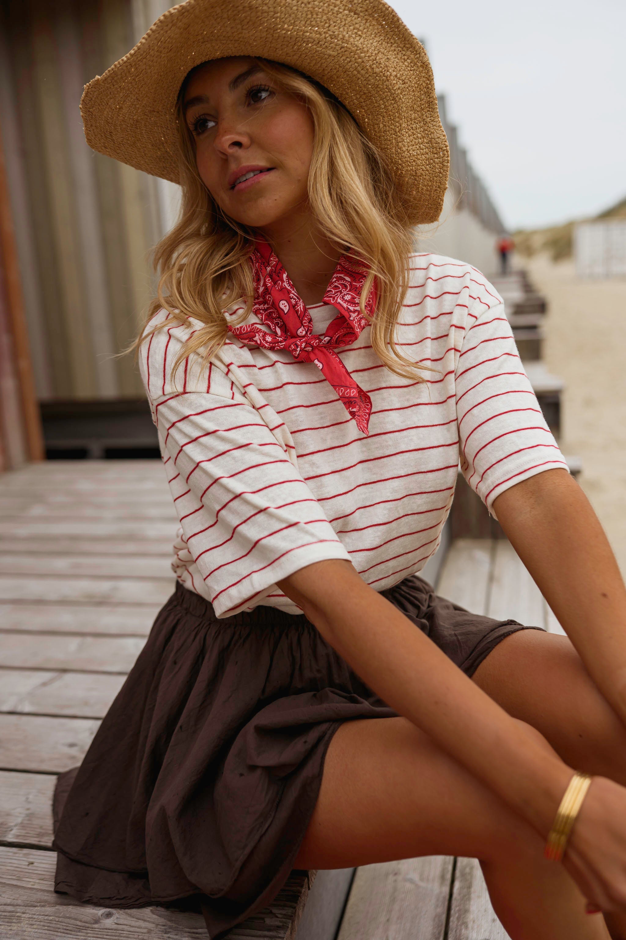Ecru With Red Stripes Emmy T-Shirt