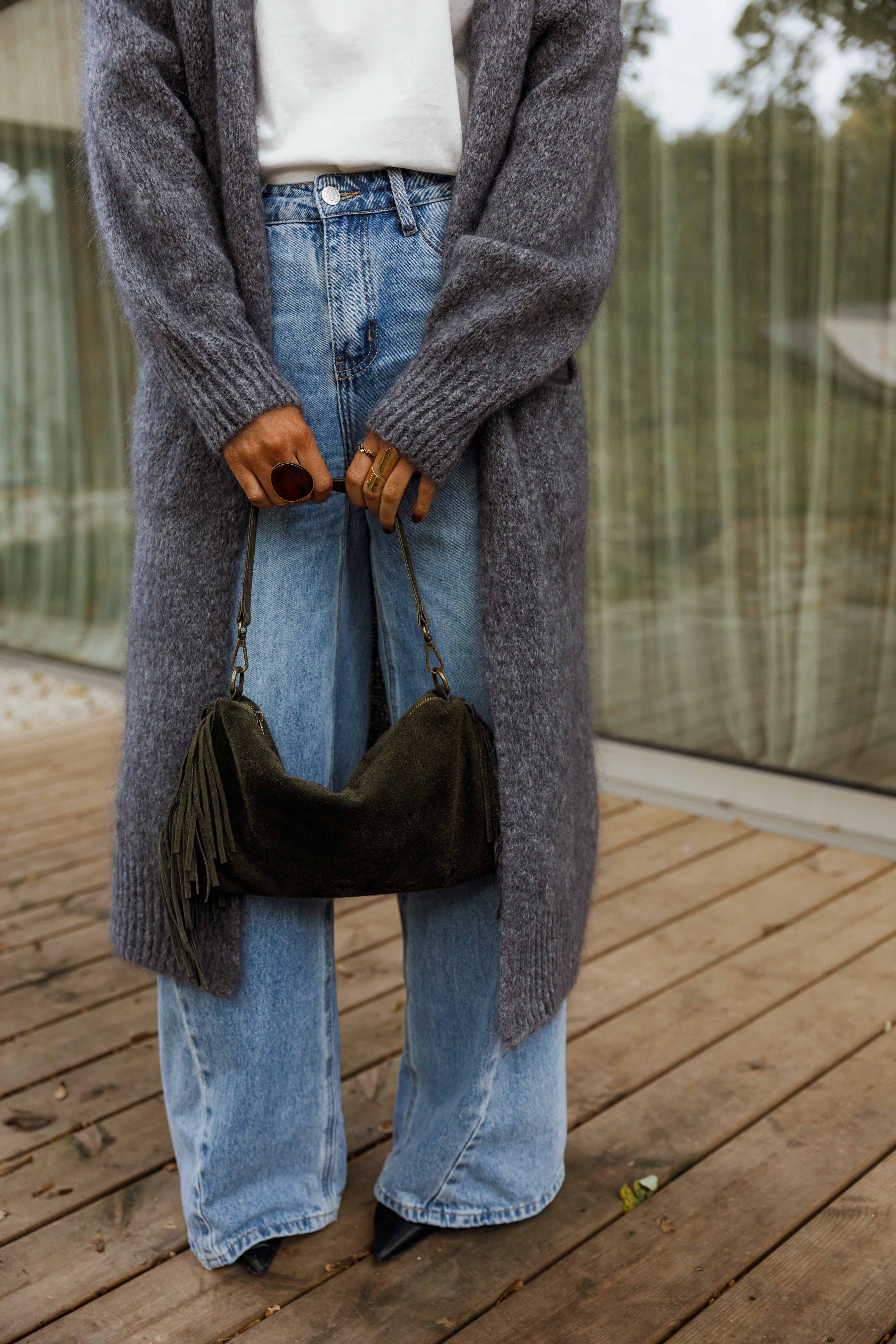 Khaki Fringed Kasia Bag