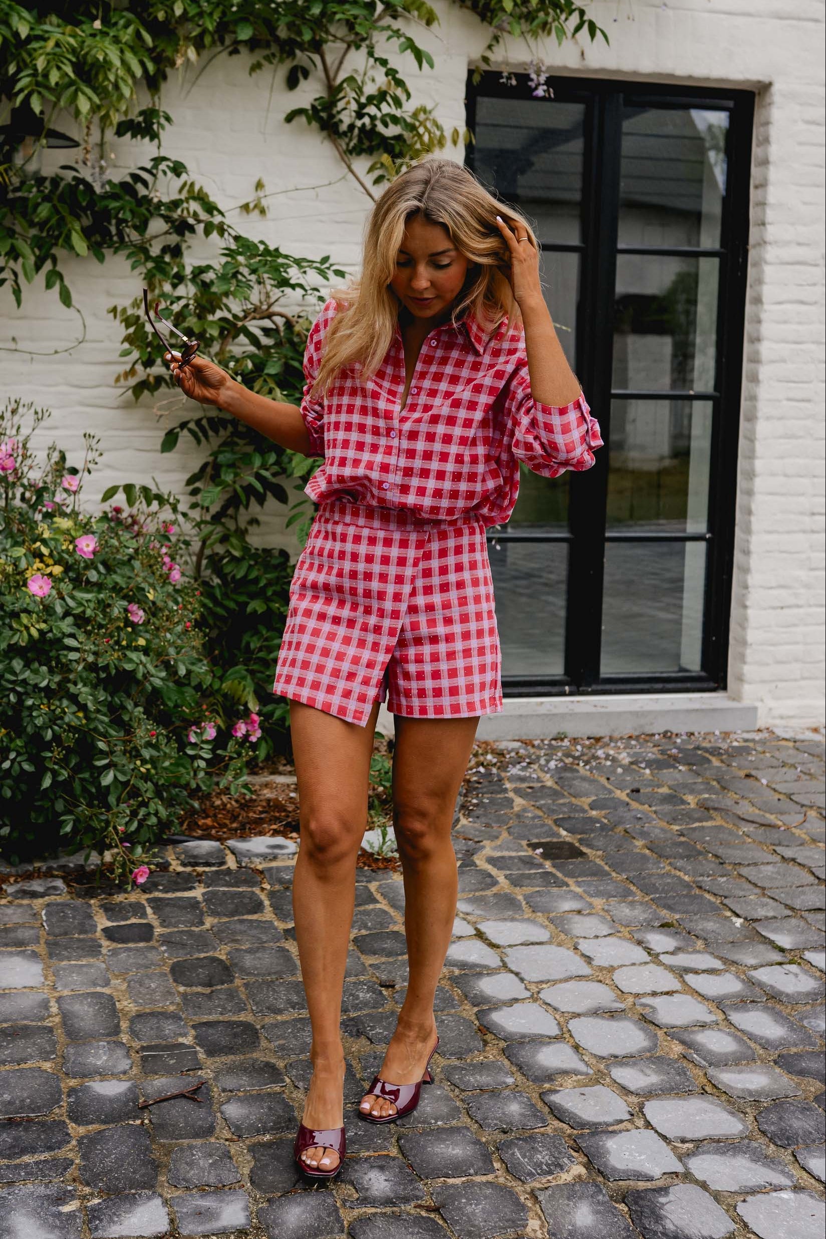 Red And Pink Plaid Cyrille Skort