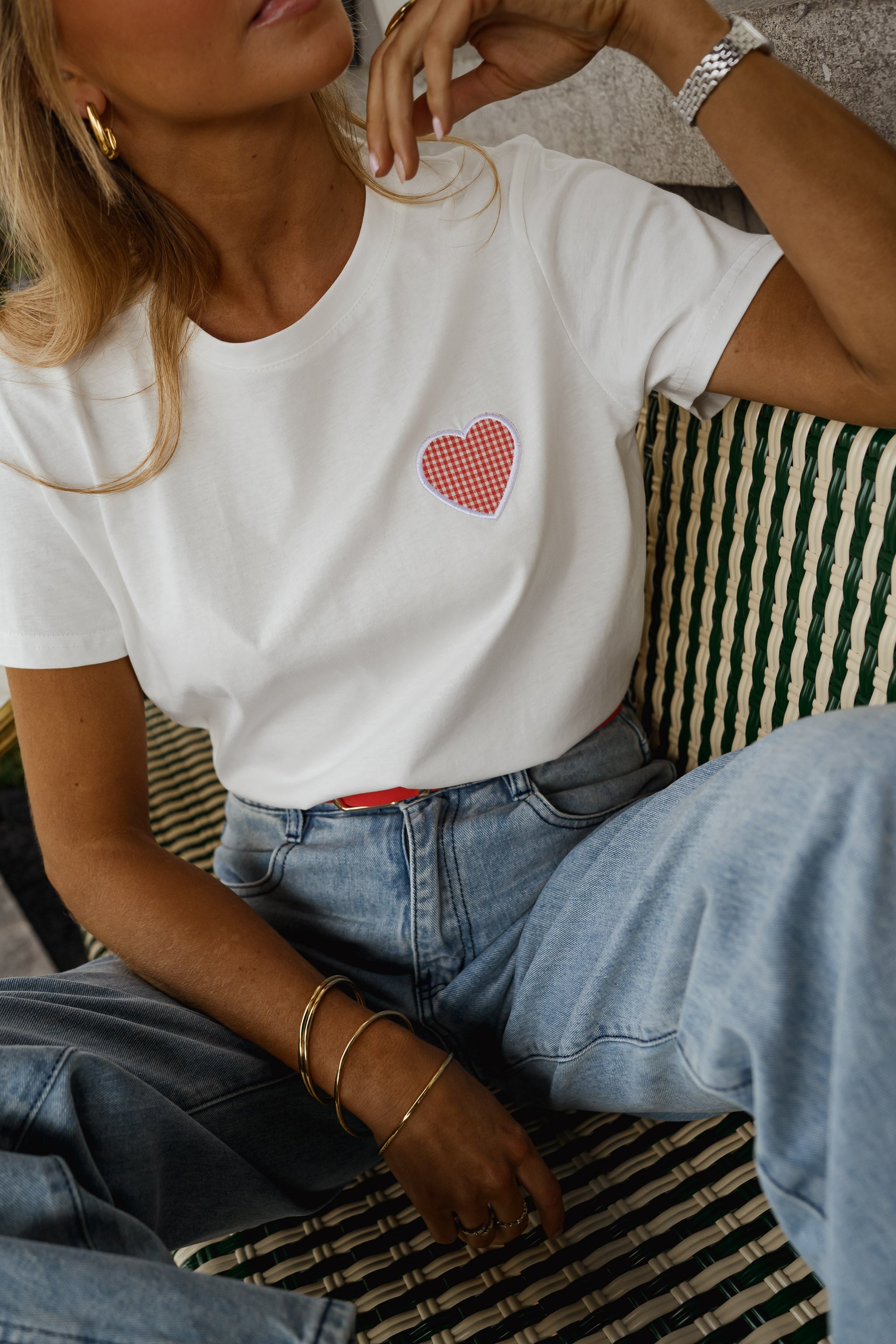 White With Red Heart Aly T-Shirt