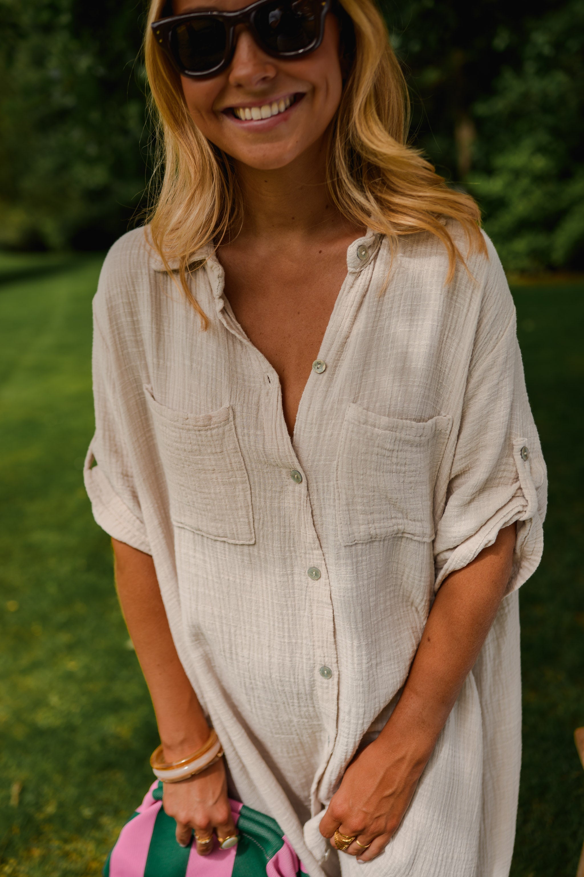 Beige Cotton Gauze Raquel Dress