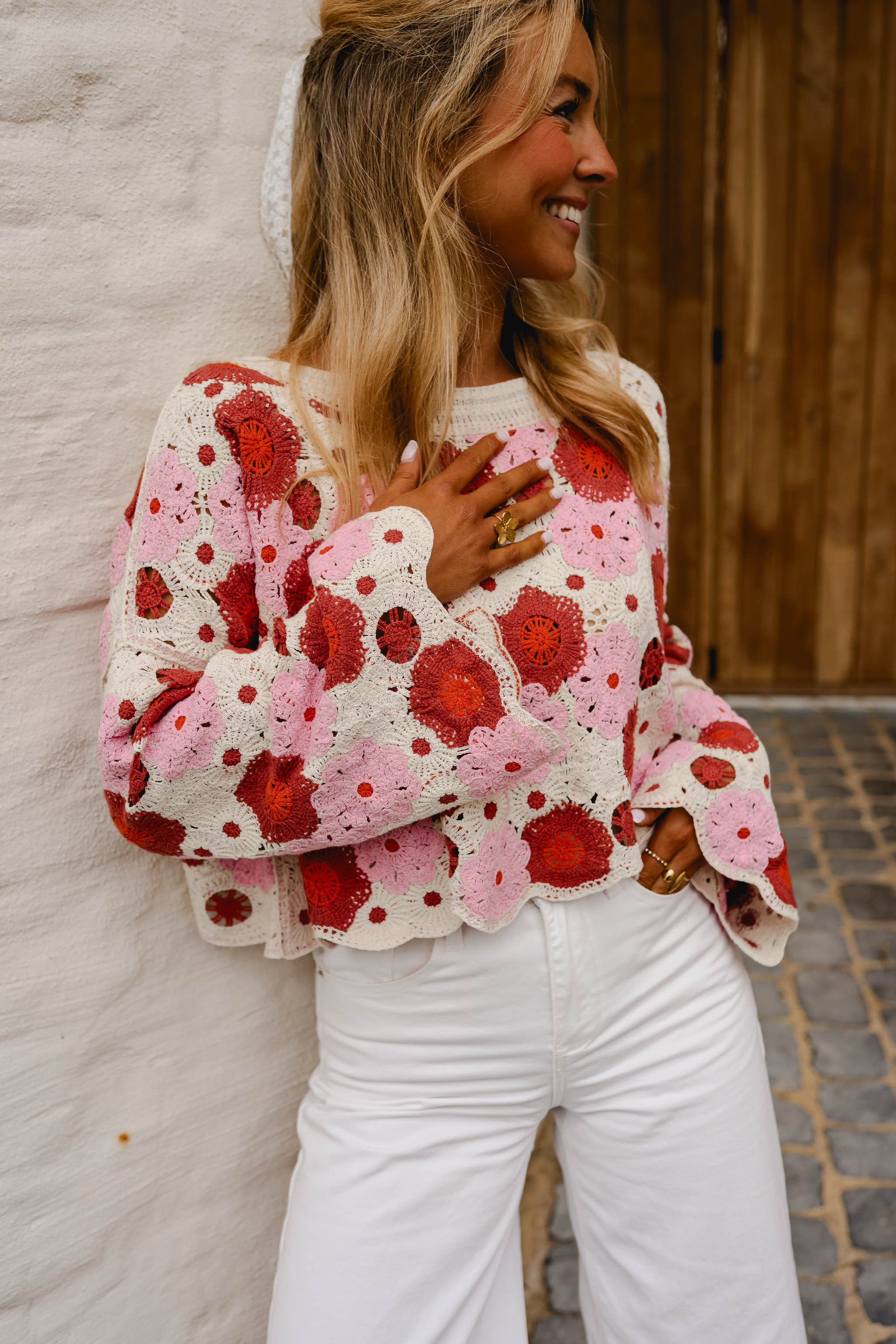 Pink And Red Crochet Tanja Blouse
